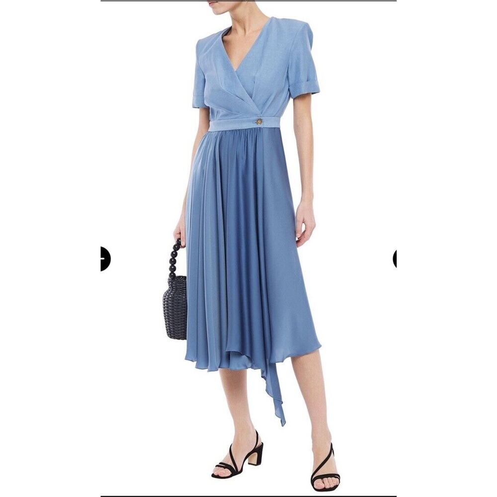 Sandro Paris Paty Wrap-Effect Shantung And Satin Midi Dress Blue Size 4 (36)   ;